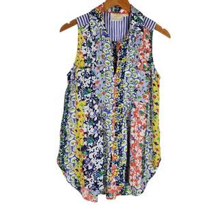 Maeve Anthropologie Whimsical Pintuck Floral Multi Color Sleeveless Tank Top Sm